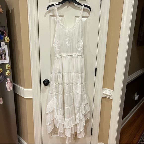 Free People Dolly Bodysuit Dress White Lace Maxi Ruffle Dress Boho Ethereal S - Picture 12 of 15